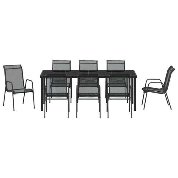 9-teiliges Garten-Essgruppen-Set Schwarz Textilene und Stahl