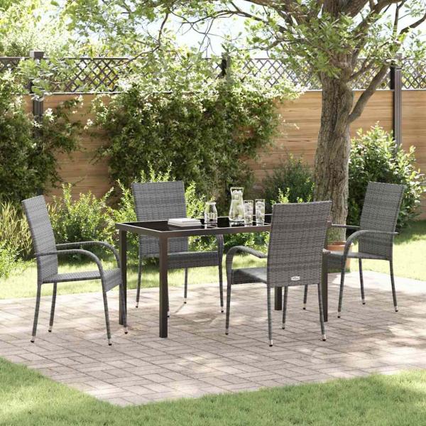 ARDEBO.de - 5-teiliges Garten-Esstischset Grau Poly-Rattan