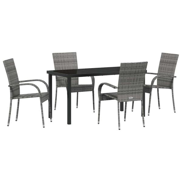 5-teiliges Garten-Esstischset Grau Poly-Rattan