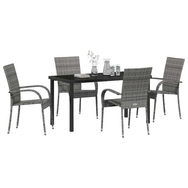5-teiliges Garten-Esstischset Grau Poly-Rattan