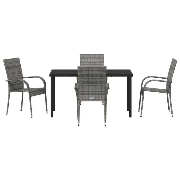 5-teiliges Garten-Esstischset Grau Poly-Rattan