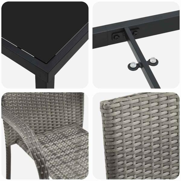 5-teiliges Garten-Esstischset Grau Poly-Rattan