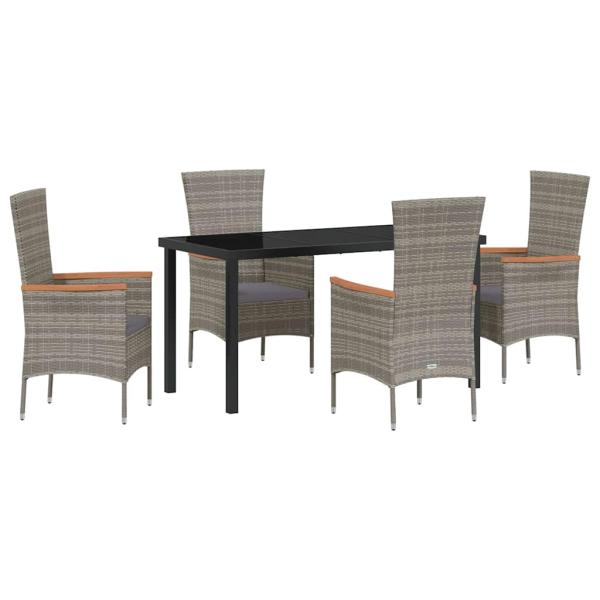 5-teiliges Garten Esszimmer Set mit Kissen Graues Poly Rattan