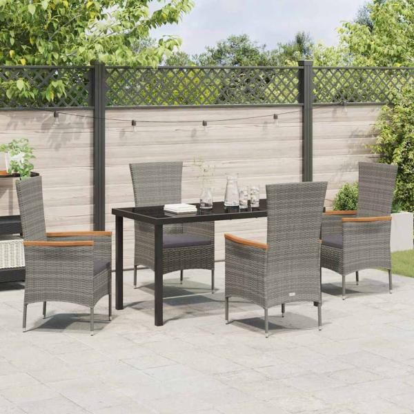 5-teiliges Garten Esszimmer Set mit Kissen Graues Poly Rattan