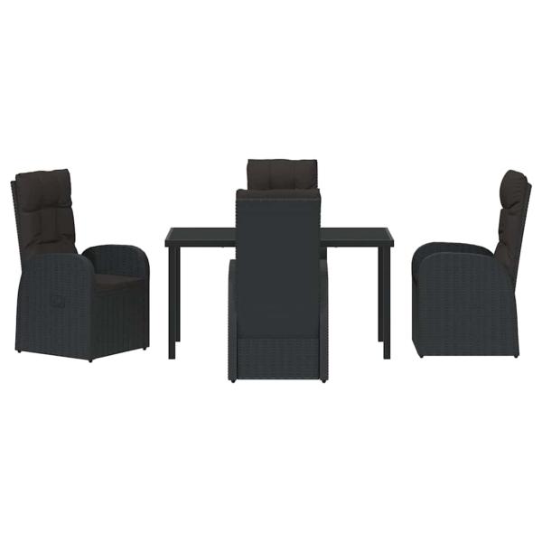 5-teiliges Garten-Esstisch-Set mit Kissen Schwarz Poly Rattan