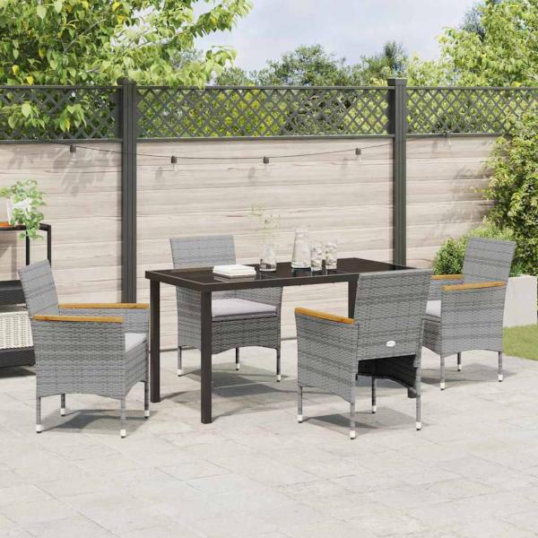 5-teiliges Garten-Essset - Graues Poly-Rattan