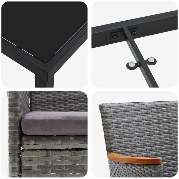 5-teiliges Garten-Essset - Graues Poly-Rattan