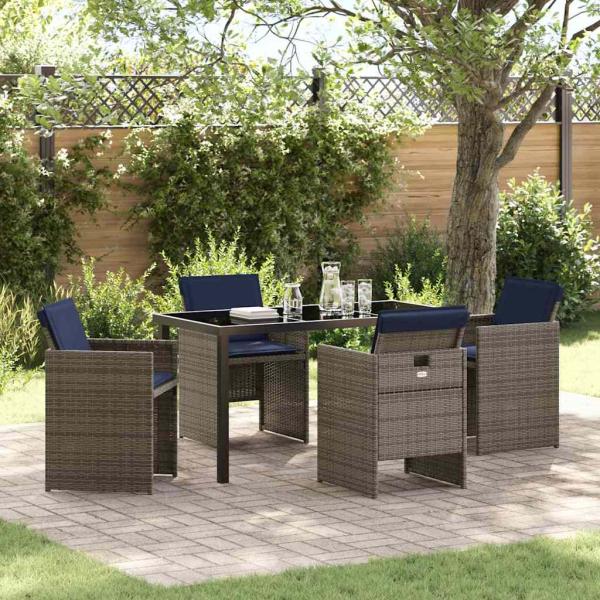 ARDEBO.de - 5-teiliges Garten-Essset mit Kissen Grau Poly-Rattan