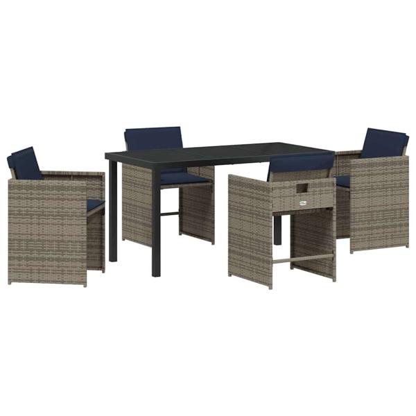 ARDEBO.de - 5-teiliges Garten-Essgruppen-Set mit Kissen grau Poly-Rattan