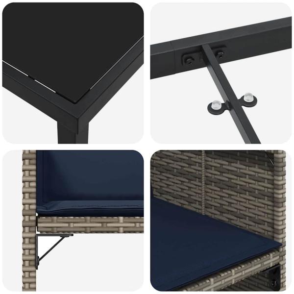 5-teiliges Garten-Essgruppen-Set mit Kissen grau Poly-Rattan