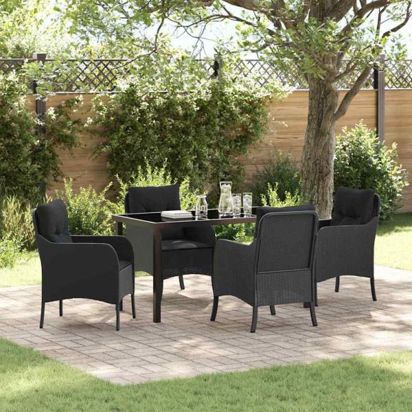 ARDEBO.de - 5-teiliges Garten Essgruppe mit Kissen Schwarz Poly Rattan