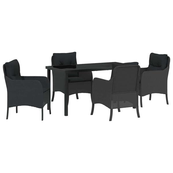 5-teiliges Garten Essgruppe mit Kissen Schwarz Poly Rattan
