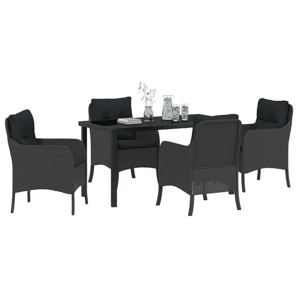 5-teiliges Garten Essgruppe mit Kissen Schwarz Poly Rattan
