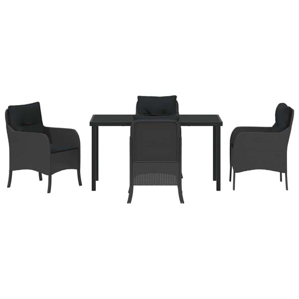 5-teiliges Garten Essgruppe mit Kissen Schwarz Poly Rattan