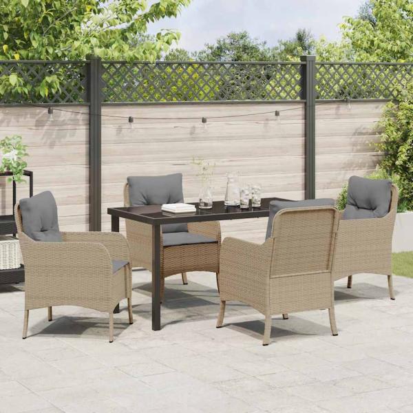 5-teiliges Garten-Dining-Set mit Kissen Beige Poly-Rattan
