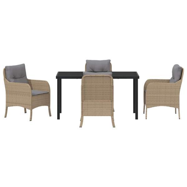5-teiliges Garten-Dining-Set mit Kissen Beige Poly-Rattan