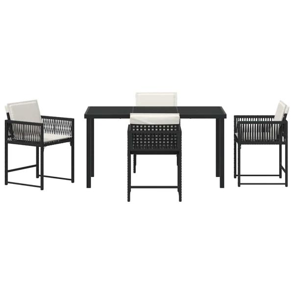 5-teiliges Garten-Esszimmer-Set mit Kissen Schwarz Poly Rattan