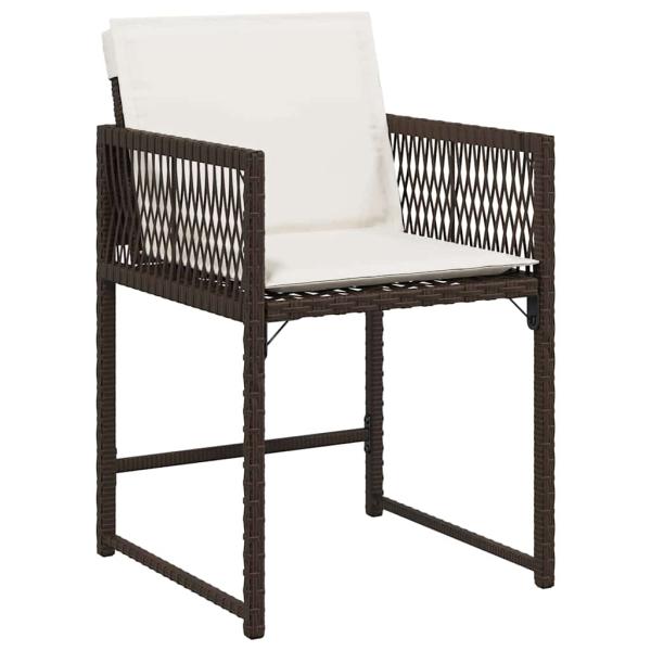 5-teiliges Garten-Ess-Set mit Kissen Braun Poly-Rattan