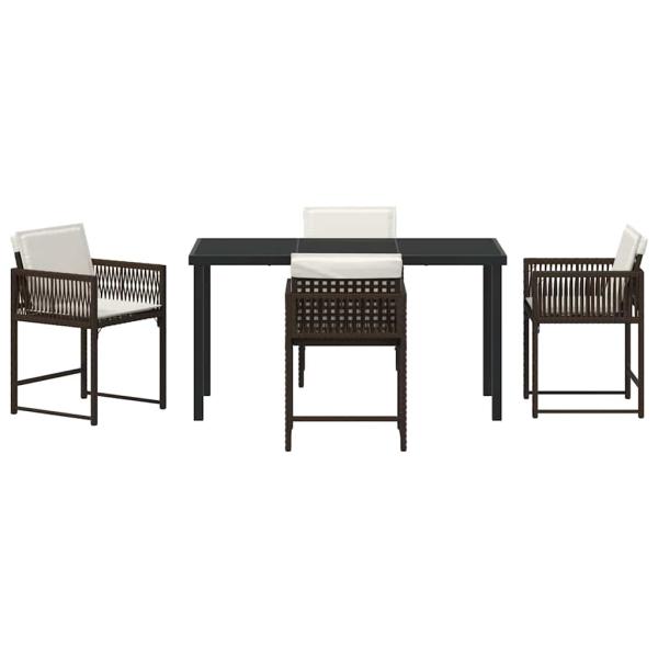 5-teiliges Garten-Ess-Set mit Kissen Braun Poly-Rattan