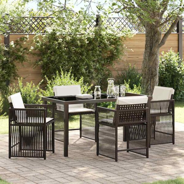 ARDEBO.de - 5-teiliges Garten Essset mit Kissen Braun Poly-Rattan
