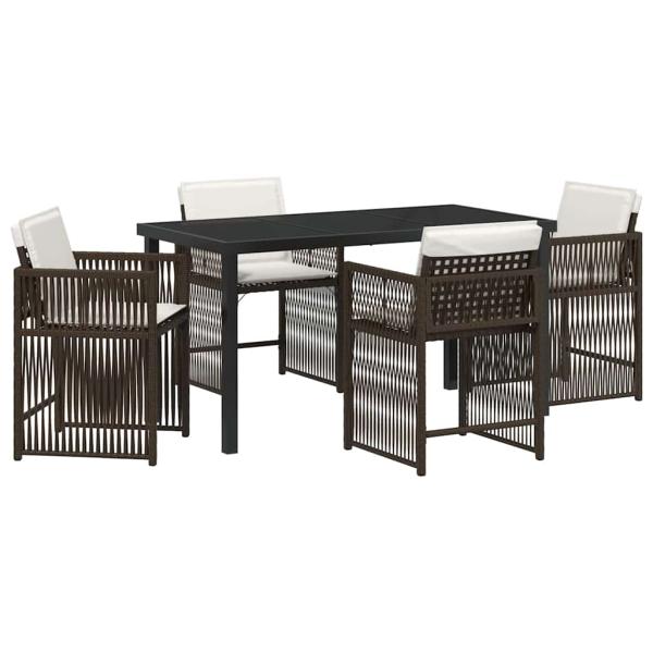 5-teiliges Garten Essset mit Kissen Braun Poly-Rattan