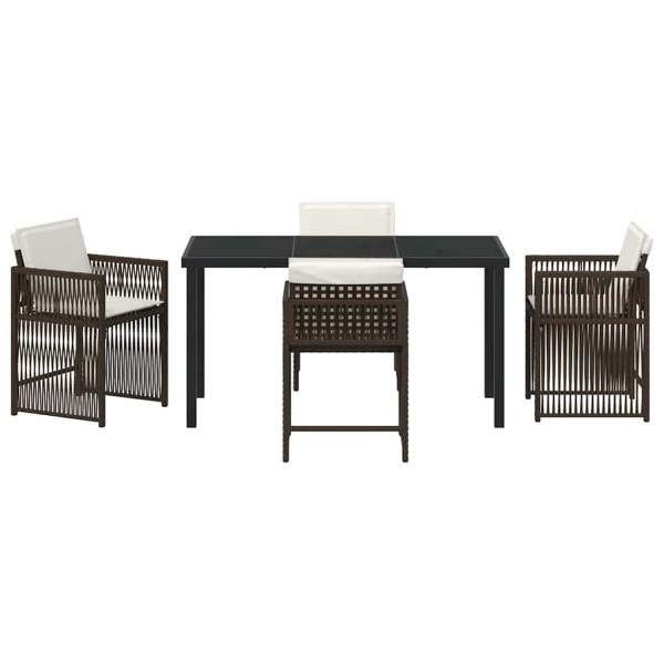 5-teiliges Garten Essset mit Kissen Braun Poly-Rattan