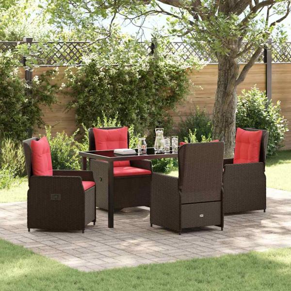 ARDEBO.de - 5-teiliges Garten-Dining-Set Braun Poly Rattan