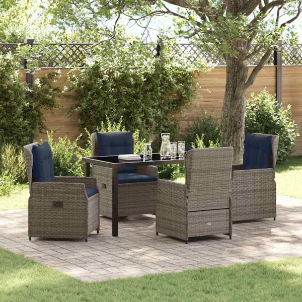 ARDEBO.de - 5-teiliges Garten-Ess-Set Grau Poly-Rattan