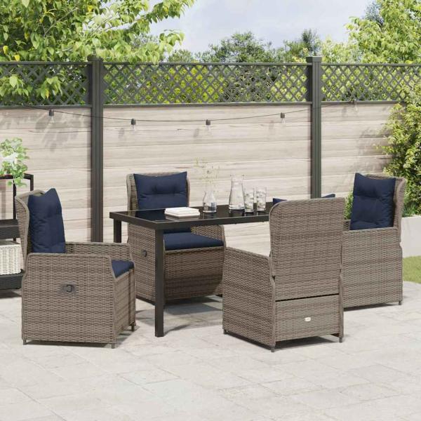 5-teiliges Garten-Ess-Set Grau Poly-Rattan