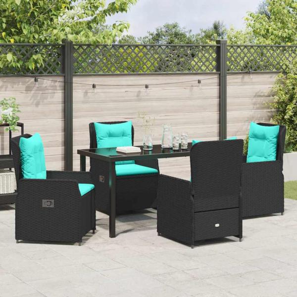 5-teiliges Gartendining-Set aus schwarzem Poly-Rattan