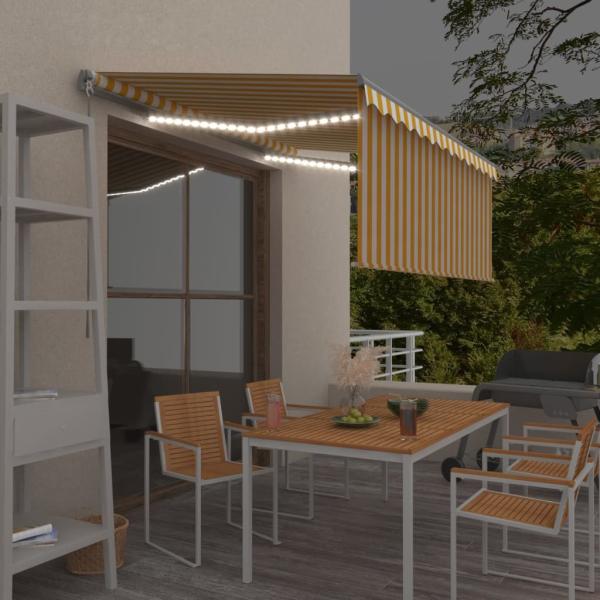 ARDEBO.de - Markise Manuell Einziehbar mit Rollo LED 3x2,5m Gelb & Weiß