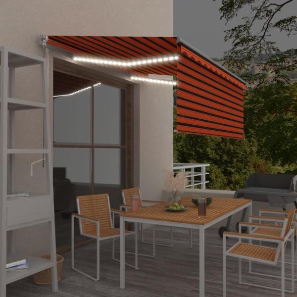 ARDEBO.de - Markise Manuell Einziehbar mit Rollo LED 3,5x2,5 m Orange Braun