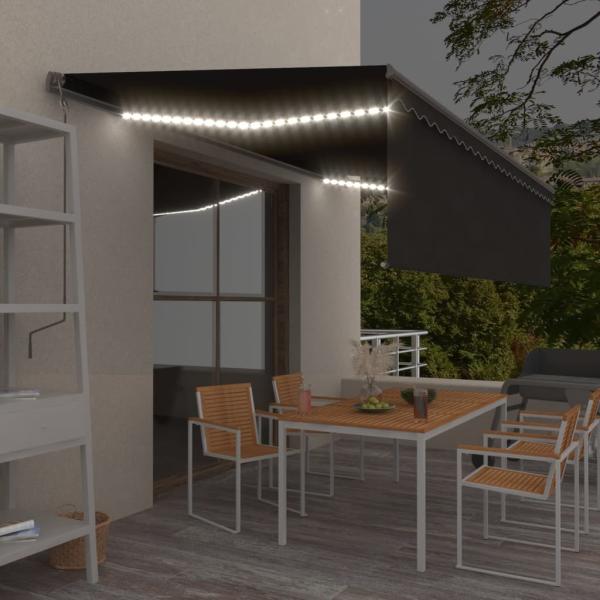 ARDEBO.de - Markise Manuell Einziehbar mit Rollo & LED 5x3 m Anthrazit
