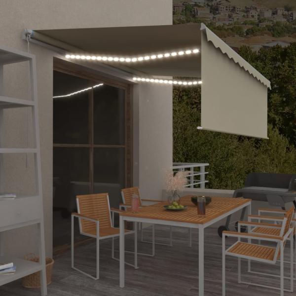 ARDEBO.de - Markise Manuell Einziehbar mit Rollo & LED 4x3 m Creme