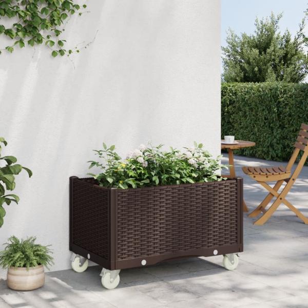 ARDEBO.de - Pflanzkasten mit Rollen Braun 80x50x54 cm PP