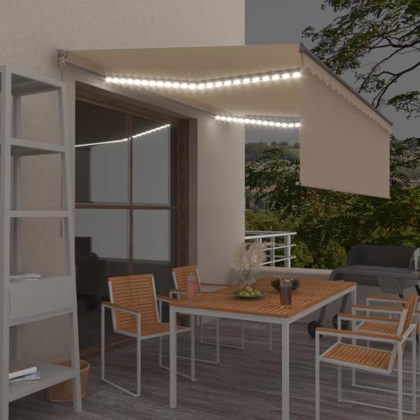 ARDEBO.de - Markise Manuell Einziehbar mit Rollo & LED 4x3 m Creme