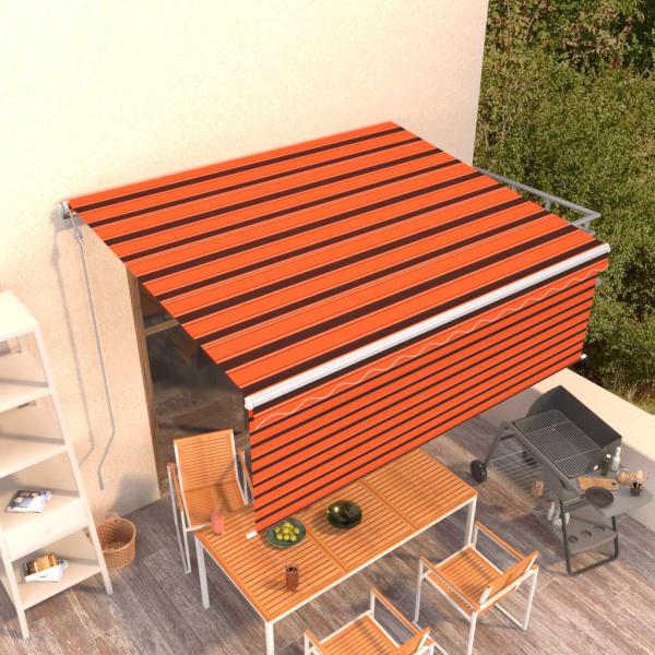 ARDEBO.de - Markise Automatisch Einziehbar mit Volant 4,5x3m Orange & Braun