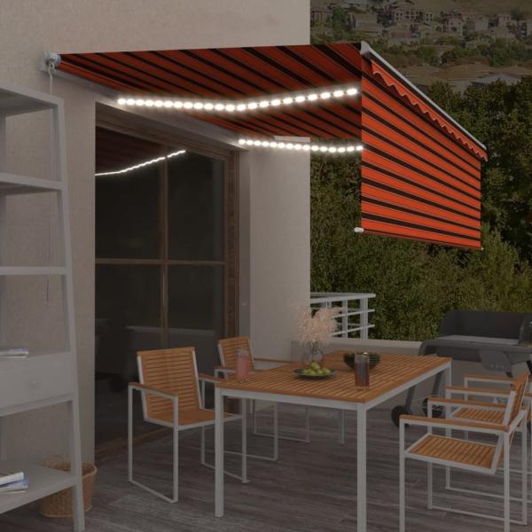 ARDEBO.de - Markise Manuell Einziehbar mit Rollo & LED 4x3 m Orange & Braun
