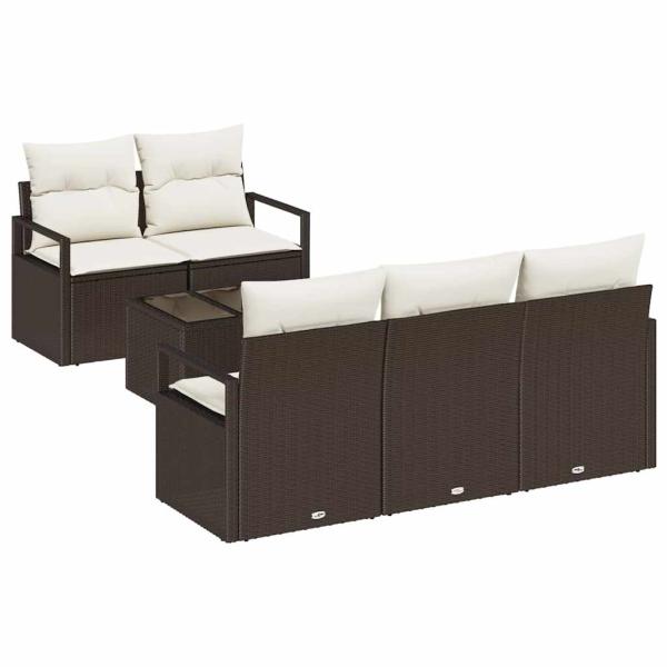 6-teiliges Garten-Sofaset mit Kissen Braun Poly Rattan