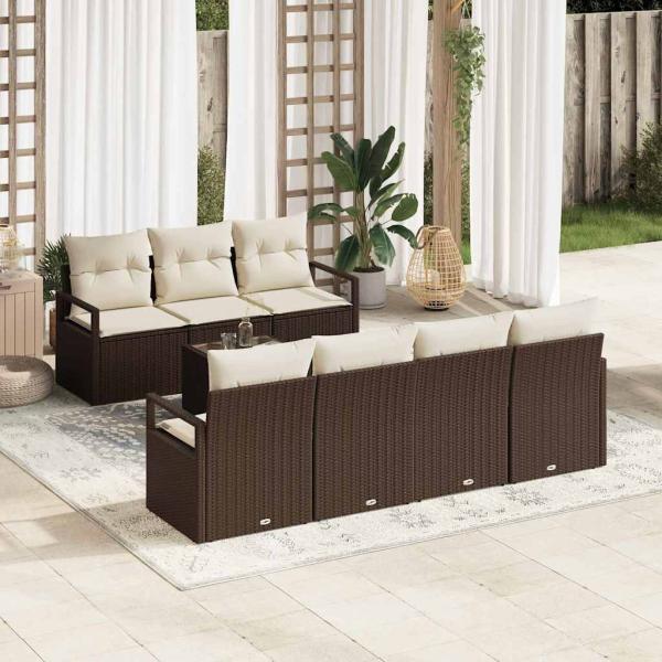 ARDEBO.de - 8-teiliges Garten Sofa Set mit Kissen Braun Poly Rattan