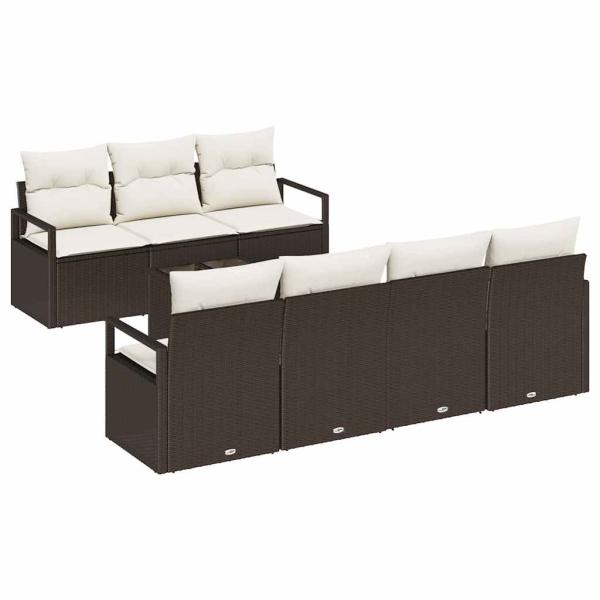 8-teiliges Garten Sofa Set mit Kissen Braun Poly Rattan