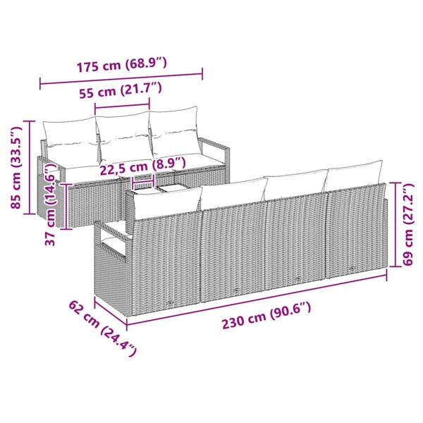 8-teiliges Garten Sofa Set mit Kissen Braun Poly Rattan