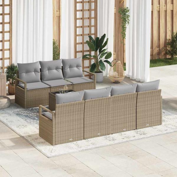 ARDEBO.de - 8-teiliges Garten Sofaset Beige Poly Rattan