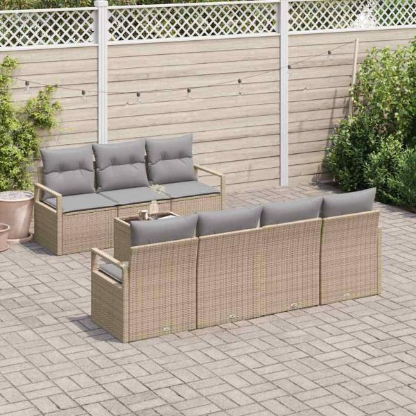 8-teiliges Garten Sofaset Beige Poly Rattan