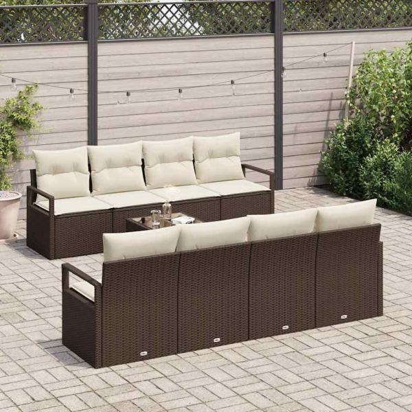 9-teiliges Garten Sofa Set mit Kissen Braun Poly Rattan