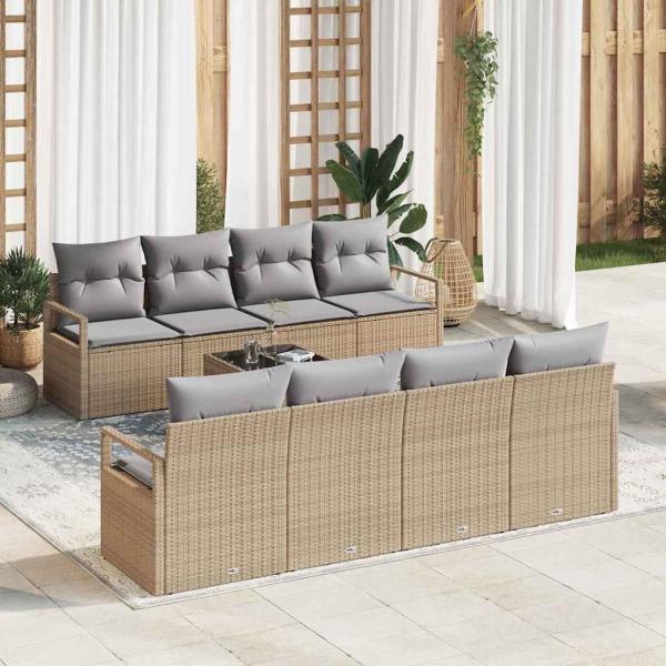 ARDEBO.de - 9-teiliges Garten Sofa Set mit Kissen Beige Poly Rattan