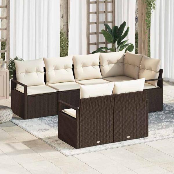 ARDEBO.de - 7-teiliges Garten Sofa Set mit Kissen Braun Poly Rattan