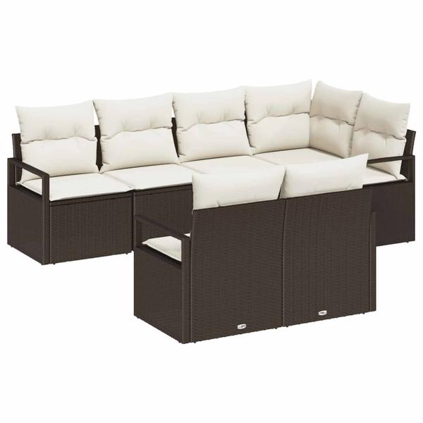 7-teiliges Garten Sofa Set mit Kissen Braun Poly Rattan