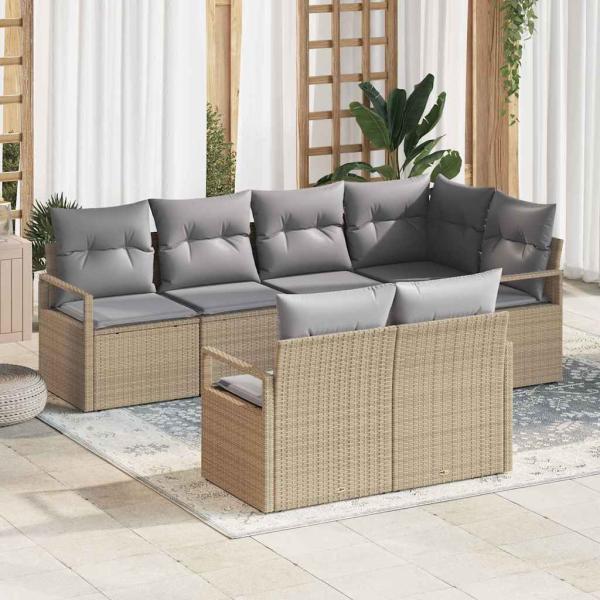 ARDEBO.de - 7-teilige Garten Sofa Set mit Kissen Beige Poly Rattan