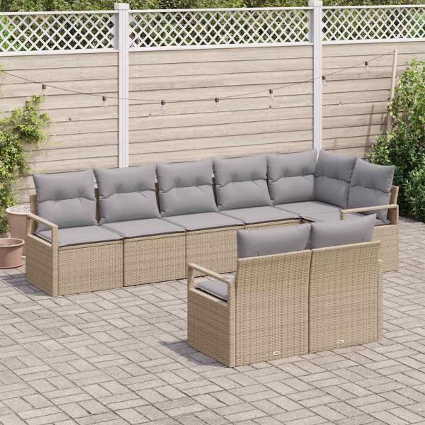 8-teiliges Garten-Sofa-Set mit Kissen in Beige aus Poly-Rattan